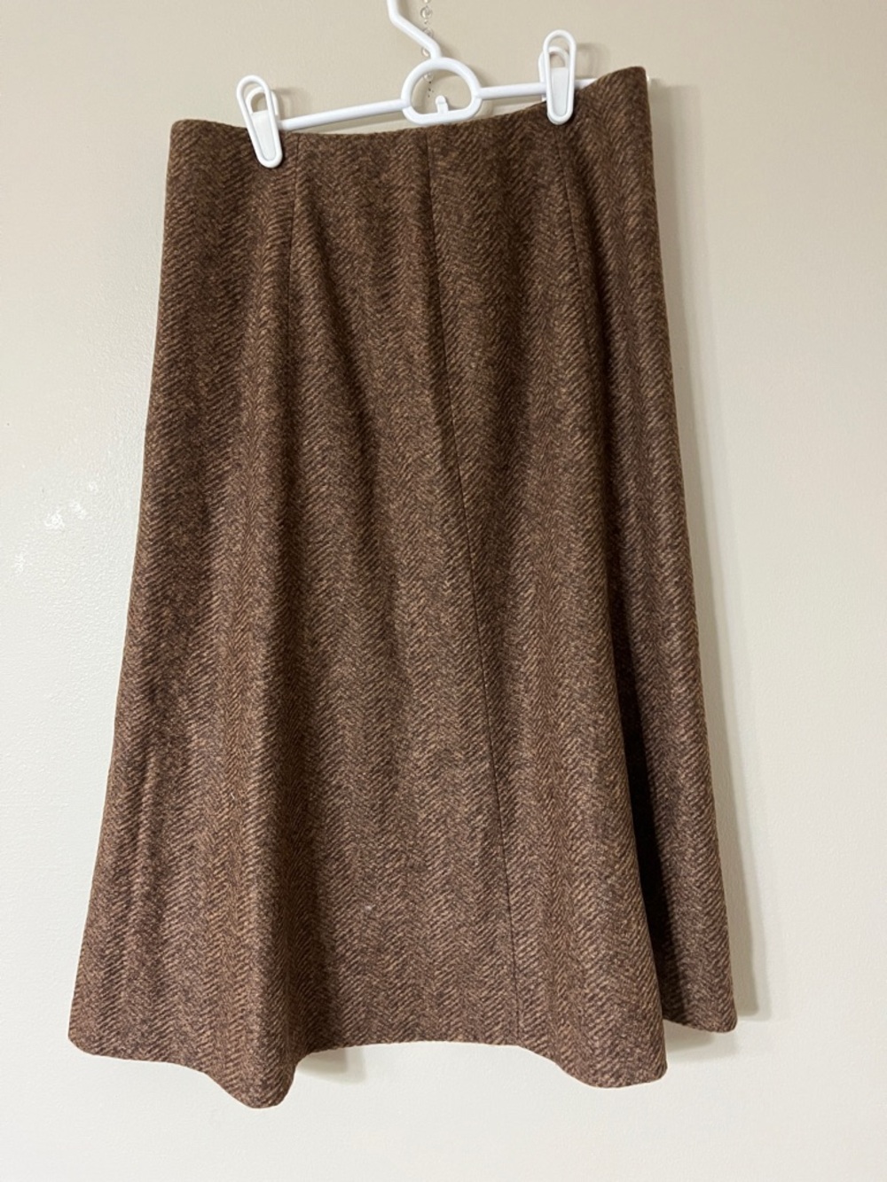 Uniqlo Brown Herringbone A-Line Midi Skirt